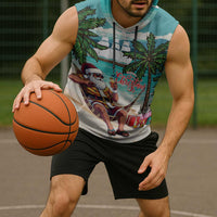 Liberia Christmas Sleeveless Hoodie Santa Chill on Tropical Beach - Wonder Print Shop