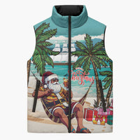 Liberia Christmas Sleeveless Puffer Jacket Santa Chill on Tropical Beach - Wonder Print Shop