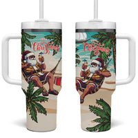 Liberia Christmas Tumbler With Handle Santa Chill on Tropical Beach - Wonder Print Shop