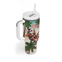 Liberia Christmas Tumbler With Handle Santa Chill on Tropical Beach - Wonder Print Shop