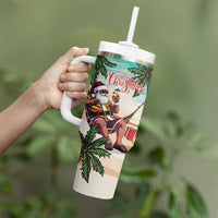Liberia Christmas Tumbler With Handle Santa Chill on Tropical Beach - Wonder Print Shop