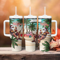 Liberia Christmas Tumbler With Handle Santa Chill on Tropical Beach - Wonder Print Shop