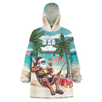 Liberia Christmas Wearable Blanket Hoodie Santa Chill on Tropical Beach - Wonder Print Shop