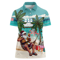 Liberia Christmas Women Polo Shirt Santa Chill on Tropical Beach - Wonder Print Shop