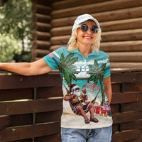 Liberia Christmas Women Polo Shirt Santa Chill on Tropical Beach - Wonder Print Shop