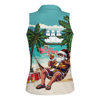 Liberia Christmas Women Sleeveless Polo Shirt Santa Chill on Tropical Beach - Wonder Print Shop