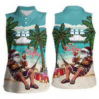 Liberia Christmas Women Sleeveless Polo Shirt Santa Chill on Tropical Beach - Wonder Print Shop