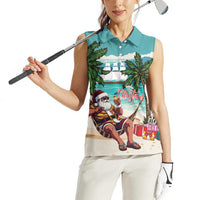 Liberia Christmas Women Sleeveless Polo Shirt Santa Chill on Tropical Beach - Wonder Print Shop