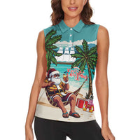 Liberia Christmas Women Sleeveless Polo Shirt Santa Chill on Tropical Beach - Wonder Print Shop