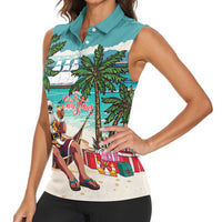 Liberia Christmas Women Sleeveless Polo Shirt Santa Chill on Tropical Beach - Wonder Print Shop