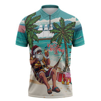 Liberia Christmas Zipper Polo Shirt Santa Chill on Tropical Beach - Wonder Print Shop