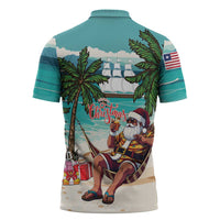 Liberia Christmas Zipper Polo Shirt Santa Chill on Tropical Beach - Wonder Print Shop