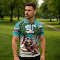 Liberia Christmas Zipper Polo Shirt Santa Chill on Tropical Beach - Wonder Print Shop