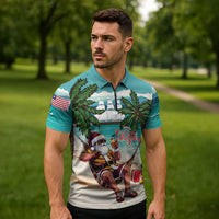 Liberia Christmas Zipper Polo Shirt Santa Chill on Tropical Beach - Wonder Print Shop