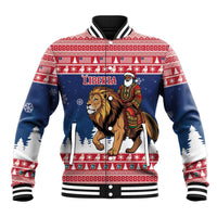 Personalized Liberia Christmas Baseball Jacket Black Santa Riding Lion - Merry Christmas - Wonder Print Shop