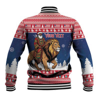 Personalized Liberia Christmas Baseball Jacket Black Santa Riding Lion - Merry Christmas - Wonder Print Shop