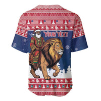 Personalized Liberia Christmas Baseball Jersey Black Santa Riding Lion - Merry Christmas - Wonder Print Shop
