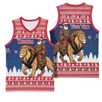 Personalized Liberia Christmas Basketball Jersey Black Santa Riding Lion - Merry Christmas - Wonder Print Shop