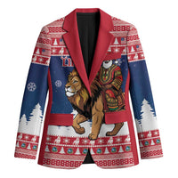 Personalized Liberia Christmas Blazer Black Santa Riding Lion - Merry Christmas - Wonder Print Shop