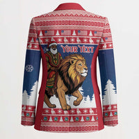 Personalized Liberia Christmas Blazer Black Santa Riding Lion - Merry Christmas - Wonder Print Shop