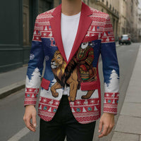 Personalized Liberia Christmas Blazer Black Santa Riding Lion - Merry Christmas - Wonder Print Shop