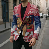 Personalized Liberia Christmas Blazer Black Santa Riding Lion - Merry Christmas - Wonder Print Shop