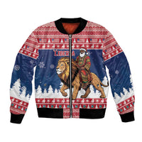 Personalized Liberia Christmas Bomber Jacket Black Santa Riding Lion - Merry Christmas - Wonder Print Shop