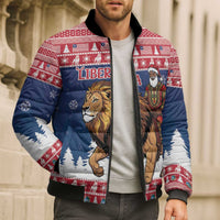 Personalized Liberia Christmas Bomber Puffer Jacket Black Santa Riding Lion - Merry Christmas - Wonder Print Shop