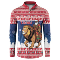 Personalized Liberia Christmas Button Sweatshirt Black Santa Riding Lion - Merry Christmas - Wonder Print Shop