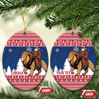 Personalized Liberia Christmas Ceramic Ornament Black Santa Riding Lion - Merry Christmas - Wonder Print Shop