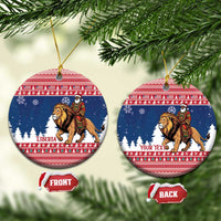Personalized Liberia Christmas Ceramic Ornament Black Santa Riding Lion - Merry Christmas - Wonder Print Shop