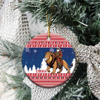 Personalized Liberia Christmas Ceramic Ornament Black Santa Riding Lion - Merry Christmas - Wonder Print Shop
