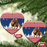 Personalized Liberia Christmas Ceramic Ornament Black Santa Riding Lion - Merry Christmas - Wonder Print Shop
