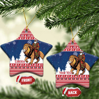 Personalized Liberia Christmas Ceramic Ornament Black Santa Riding Lion - Merry Christmas - Wonder Print Shop