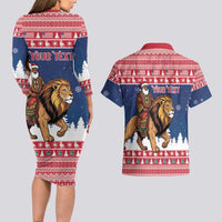 Personalized Liberia Christmas Couples Matching Long Sleeve Bodycon Dress and Hawaiian Shirt Black Santa Riding Lion - Merry Christmas - Wonder Print Shop