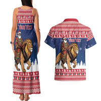 Personalized Liberia Christmas Couples Matching Tank Maxi Dress and Hawaiian Shirt Black Santa Riding Lion - Merry Christmas - Wonder Print Shop