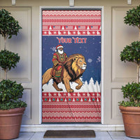 Personalized Liberia Christmas Door Cover Black Santa Riding Lion - Merry Christmas - Wonder Print Shop