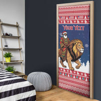 Personalized Liberia Christmas Door Cover Black Santa Riding Lion - Merry Christmas - Wonder Print Shop