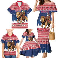 Personalized Liberia Christmas Family Matching Mermaid Dress and Hawaiian Shirt Black Santa Riding Lion - Merry Christmas - Wonder Print Shop