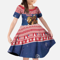 Personalized Liberia Christmas Family Matching Off Shoulder Maxi Dress and Hawaiian Shirt Black Santa Riding Lion - Merry Christmas - Wonder Print Shop