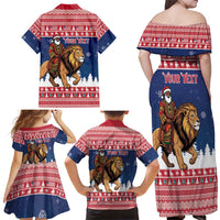 Personalized Liberia Christmas Family Matching Off Shoulder Maxi Dress and Hawaiian Shirt Black Santa Riding Lion - Merry Christmas - Wonder Print Shop