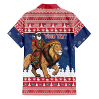Personalized Liberia Christmas Family Matching Off Shoulder Short Dress and Hawaiian Shirt Black Santa Riding Lion - Merry Christmas - Wonder Print Shop