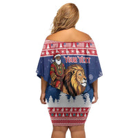 Personalized Liberia Christmas Family Matching Off Shoulder Short Dress and Hawaiian Shirt Black Santa Riding Lion - Merry Christmas - Wonder Print Shop