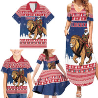 Personalized Liberia Christmas Family Matching Summer Maxi Dress and Hawaiian Shirt Black Santa Riding Lion - Merry Christmas - Wonder Print Shop