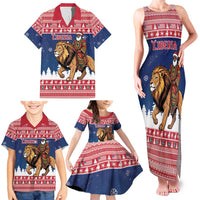 Personalized Liberia Christmas Family Matching Tank Maxi Dress and Hawaiian Shirt Black Santa Riding Lion - Merry Christmas - Wonder Print Shop