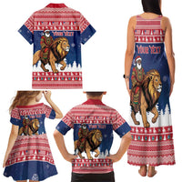 Personalized Liberia Christmas Family Matching Tank Maxi Dress and Hawaiian Shirt Black Santa Riding Lion - Merry Christmas - Wonder Print Shop