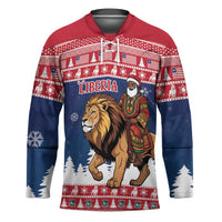 Personalized Liberia Christmas Hockey Jersey Black Santa Riding Lion - Merry Christmas - Wonder Print Shop