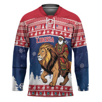 Personalized Liberia Christmas Hockey Jersey Black Santa Riding Lion - Merry Christmas - Wonder Print Shop