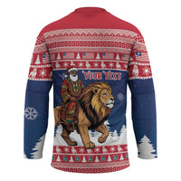 Personalized Liberia Christmas Hockey Jersey Black Santa Riding Lion - Merry Christmas - Wonder Print Shop