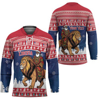 Personalized Liberia Christmas Hockey Jersey Black Santa Riding Lion - Merry Christmas - Wonder Print Shop